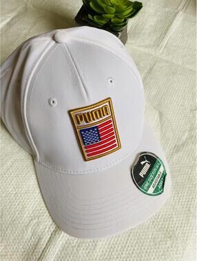 Puma White Adjustable Baseball Cap with USA Flag Patch